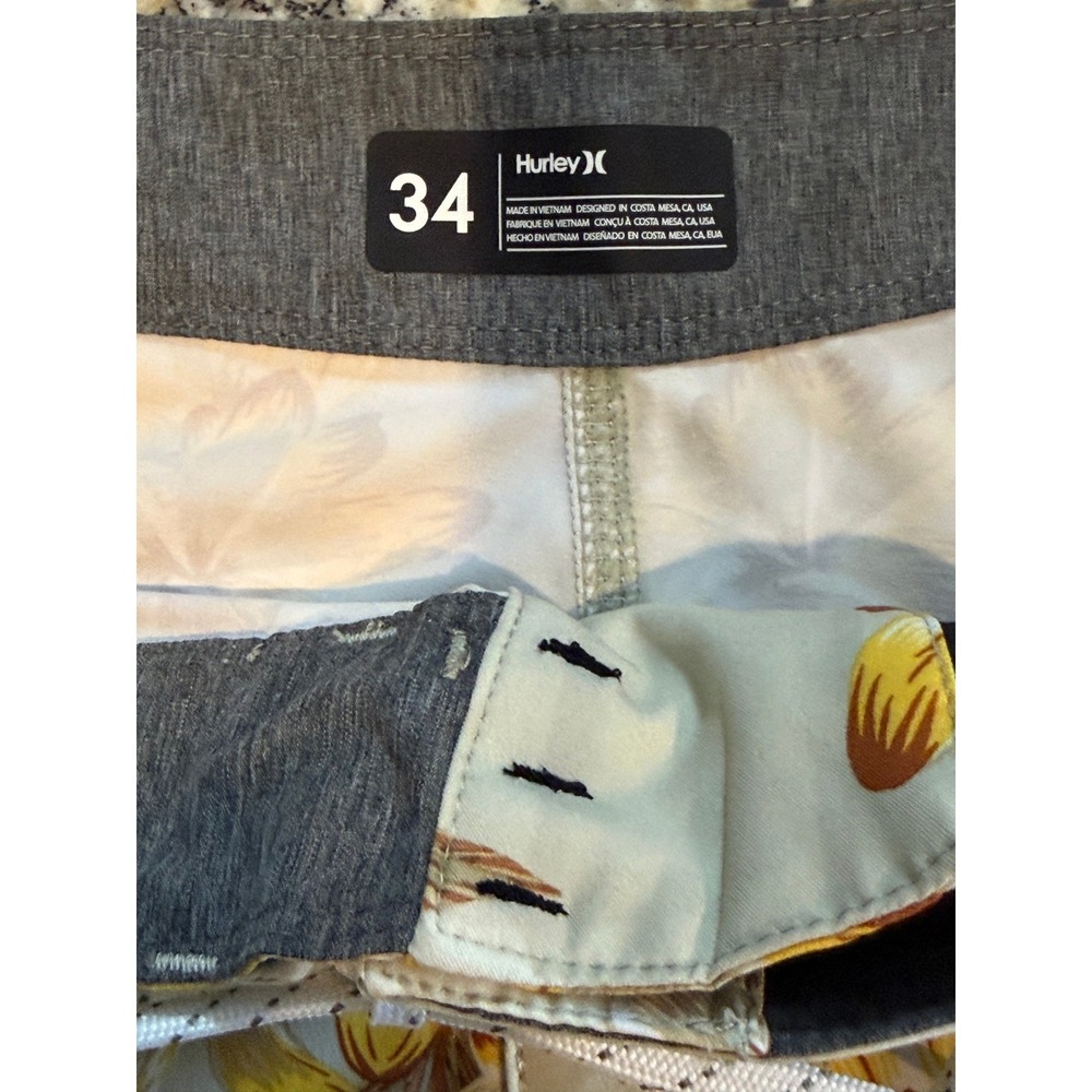 Hurley Phantom Mens Board Shorts Size 34 Floral Tan Pink Stripe Swim Trunks NEW - Picture 3 of 4